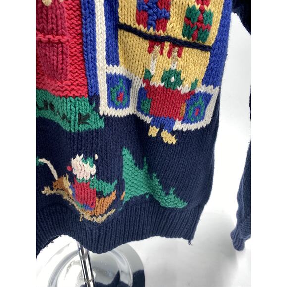 Vintage Robert Scott M Blue Christmas Sweater Crew Neck Sled Tree Wreath - Picture 6 of 12